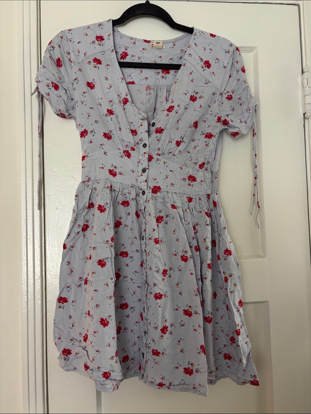 Billabong Light Blue Mini Dress with Red Floral Print